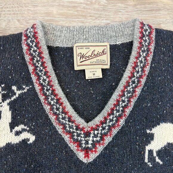 Vintage Woolrich Fair Isle Deer Stag Cabincore Alpine Grey Wool Patterned Cozy M - Picture 4 of 8